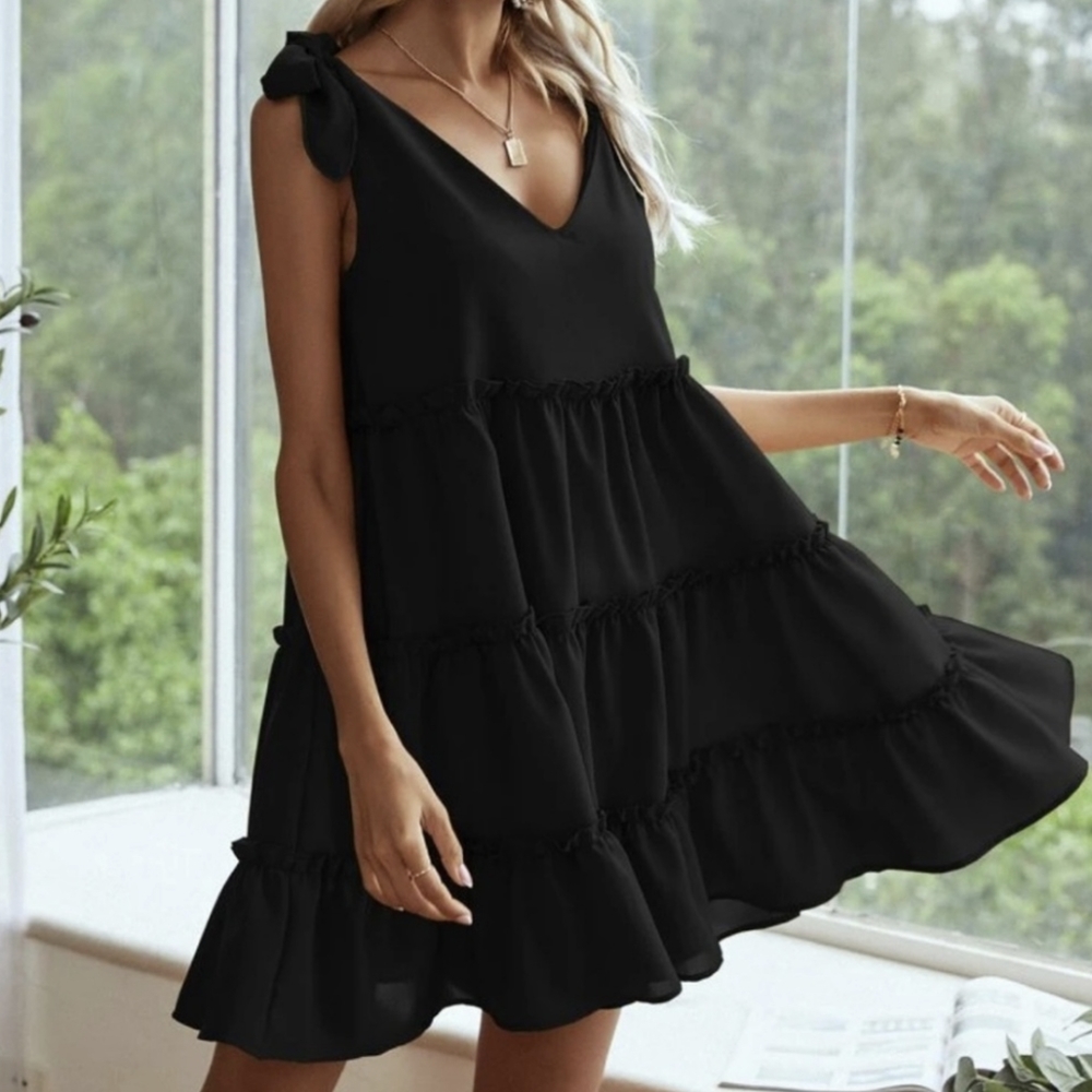 Boho tie shoulder smock dress NWOT - Picture 4 of 6